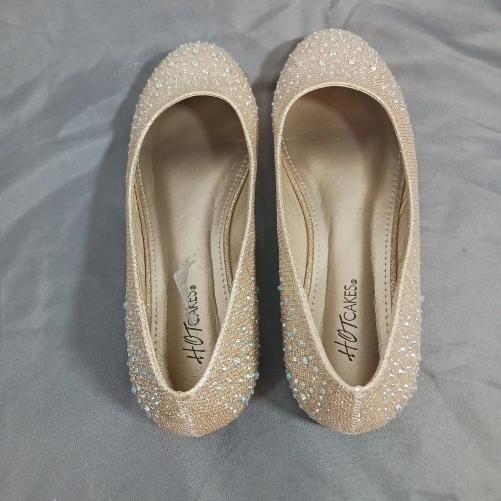Hot Cakes Ballet Flats Womens 9M Gold Excellent Rhinestone Glitter Orleans